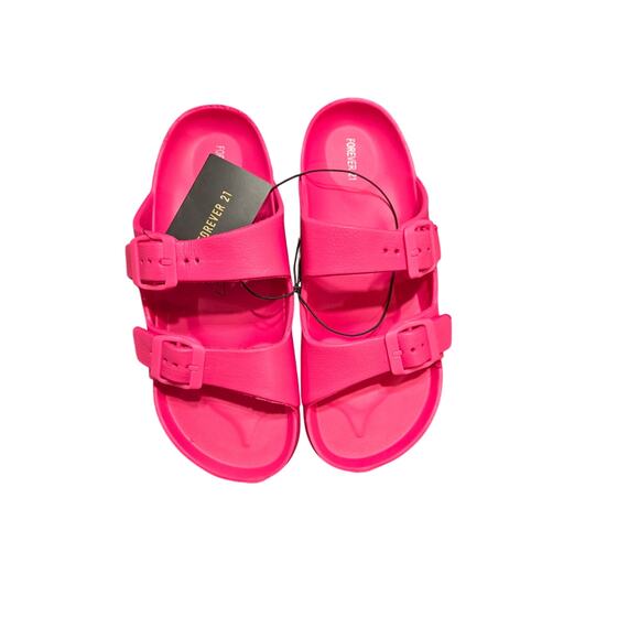 Forever21 Sandals - Hot Pink Double Strap Slides (Size: 6) - Picture 1 of 3